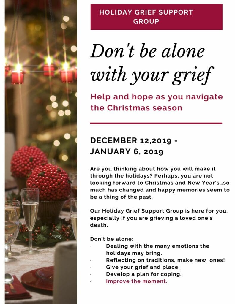 A flyer for the christmas season with a picture of a table and candles.